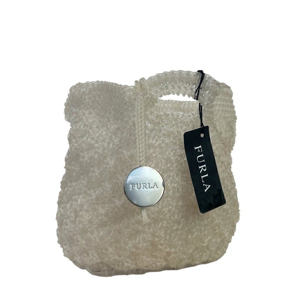 Furla Vintage 90s Gummy Mini Pouch Drawstring Rubber Woven Bag in Cire Clear
